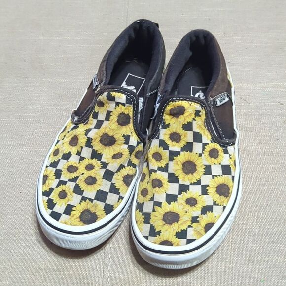 Vans Asher Sunflower Checkerboard Sneaker Shoes 4 Sunflowers - Picture 3 of 7